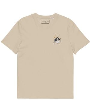 Anchor and Crew Neutrals Desert Dust Drummer Monkey Organic Cotton Embroidered T-Shirt - Natural