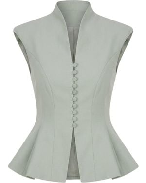 Georgette Mint Button Detail Peplum Top - Grey