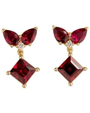 Juvetti Amore Ruby & Diamond Butterfly Drop Earrings - Red