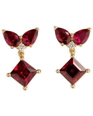 Juvetti Amore Ruby & Diamond Butterfly Drop Earrings - Red