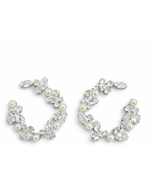 Maison De Gala Crystal And Pearl Open Hoop Earrings - Metallic