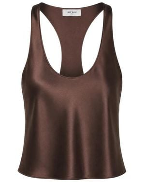Lily Rou Chocolate Racer-Back Silk Tank Top - Brown