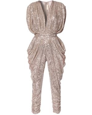 AGGI by HALEWSKI Saddie Champagne Draped Sequinned Jumpsuit - Grey