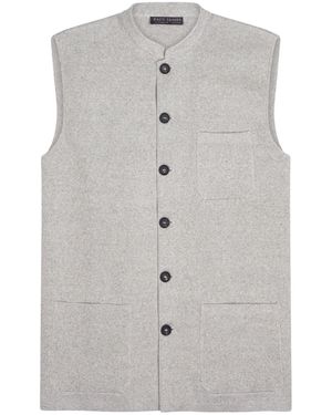Paul James Knitwear Midweight Cotton Cochin Knitted Nehru Waistcoat - Grey