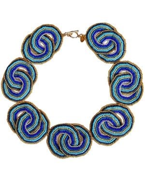 Iliana Arrazola Crisscrossed Circle Necklace, Glass Beads, Beaded Jewellery - Blue