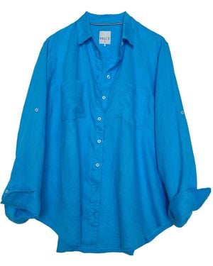 Hut Noosa Reef Boyfriend Linen Oversized Shirt - Blue