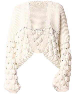 Lily Phellera Heloïse Chunky Knit Bubble Sleeve Open-Front Cardigan - White