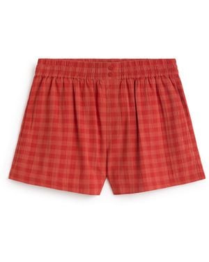 Thinking Mu Geraldine Seersucker Shorts - Red