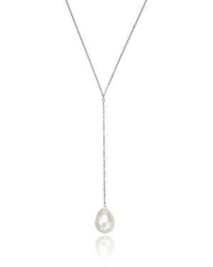 Lily & Roo Sterling Large Pearl Drop Lariat Necklace - Metallic
