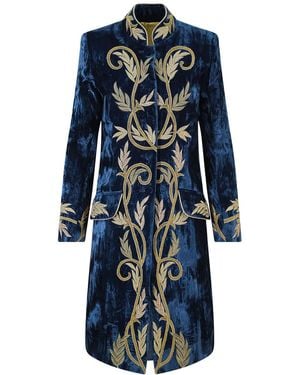 Beatrice von Tresckow Sovereign Embroidered Crushed Velvet Coat - Blue