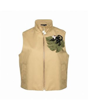 Laines London Neutrals Laines Couture Hand Embellished Monkey Cropped Trench Gilet - Natural