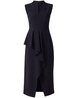 BLUZAT Asymmetrical Midi Dress With Decorative Ruffle - Blue