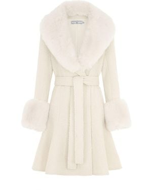 Hortons England Tweed Mini Coat With Fur Trim - Natural