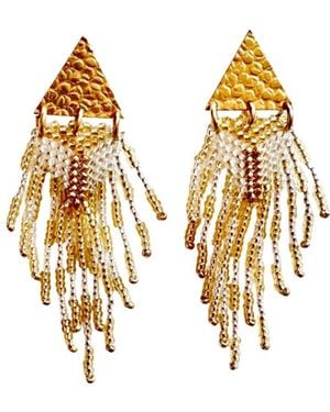 Iliana Arrazola Triangle Fringe, Dangle Earrings, Glass Beads, Beaded Jewellery - Metallic