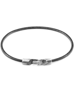Anchor and Crew Shadow Grey Talbot Silver & Round Leather Bracelet - Metallic