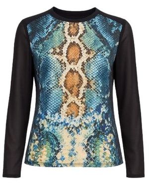 Conquista Print Top With Sheer Sleeves & Back - Green