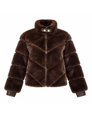 James Lakeland Chocolate Chevron Faux-Fur Jacket - Brown