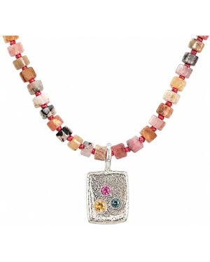 Zoe Alexandria Jewellery Opal Beaded Necklace & Square Tablet Necklace - Metallic