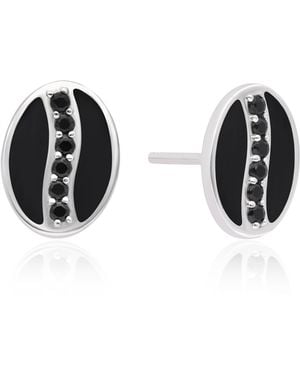 The Jewelz Oval Spinel & Enamel Stud Earrings - Black