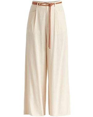 Paisie Neutrals Linen Blend Wide Leg Trousers With Belt - Natural