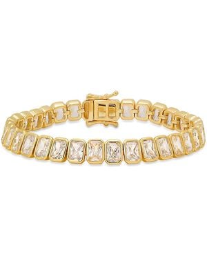 Kylie Harper Bezel-Set Emerald-Cut Diamond Cz Tennis Bracelet - Metallic