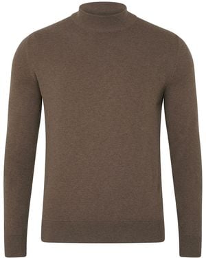 Paul James Knitwear Ultra Fine Cotton Spencer Mock Turtle Neck Jumper - Brown