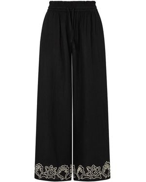 Raffya Milly Wide Leg Embroidered Trouser - Black