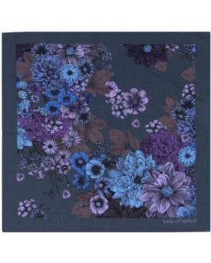 lords of harlech Hudson Marco Floral Merino Handkerchief Pocket Square - Blue