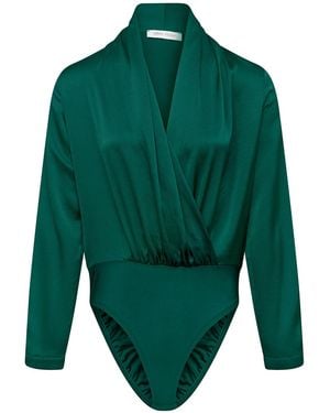 Urban Touch Satin Wrap Front Bodysuit - Green