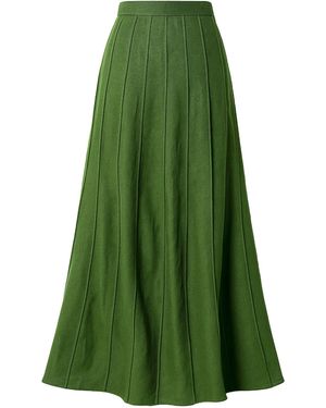 Kargede Linen Midi Skirt – Pleated, Ankle Length - Green