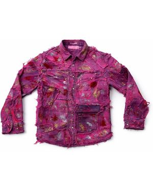 Zasta Studio Wearable Ruins Shredded Denim Colored Jacket - Purple