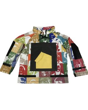 Zasta Studio Square Hoody Faces Cotton & Leather Hybrid Sweatshirt - Green