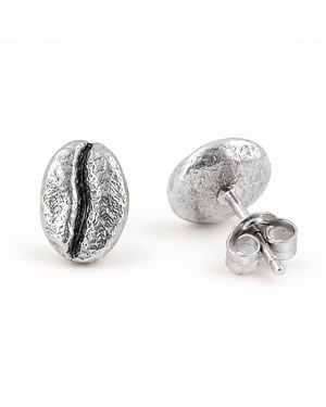 Mother Nature Jewelry Coffee Bean Earrings, Handmade Minimalist Studs - Metallic