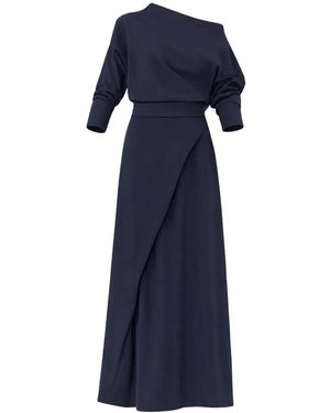 Julia Allert Draped Boat-Neck Blouse & Wrap Midi Skirt Set – - Blue