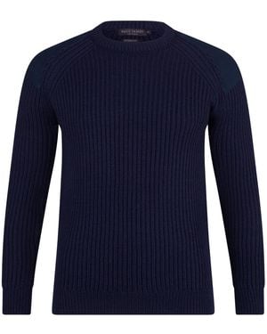 Paul James Knitwear Chunky British Wool Hardy Ribbed Shooting Jumper - Blue