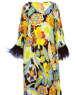 Tiger and the Monkey The Dayna Ecovero Silky Kaftan Dress With Feathers - Yellow