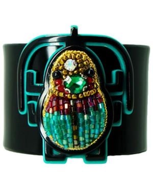Gissa Bicalho Handmade Acrylic Bracelet Scarab Embroidered - Green
