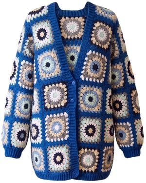 Ana Chic Royal Granny Square Handmade Crochet Cardigan - Blue