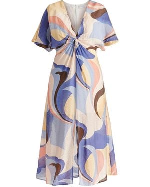 Paisie Retro Wave Midi Dress With Twist Detail, Pastel, And - Blue