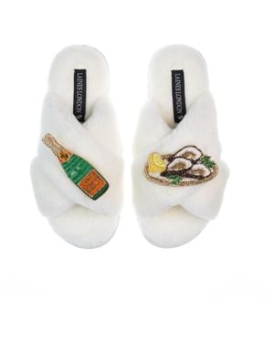Laines London Classic Laines Slippers With Oysters & Champers Bottle - White