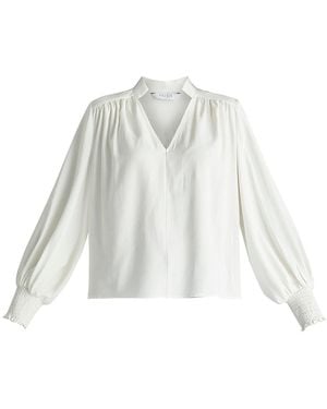 Paisie V-Neck Blouse With Gathered Detail - White