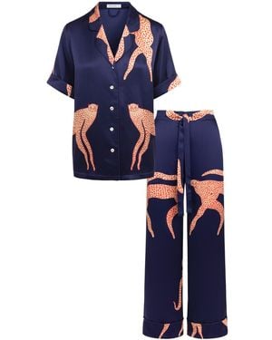 Piola Mulberry Silk Pyjama Set Short Sleeve - Blue