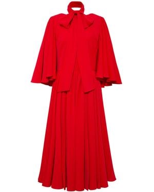 Femponiq Bow Tie Neck Pleated Midi Dress - Red