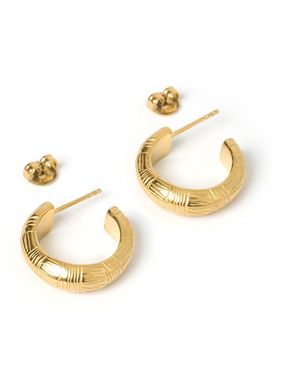 ARMS OF EVE Textured Golden Hoop Earrings - Metallic