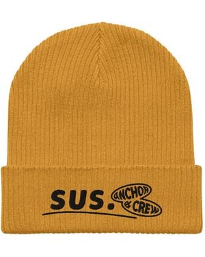 Anchor and Crew Mustard Sus Gen. Organic Cotton Embroidered Beanie - Yellow