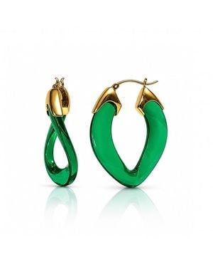 Gold & Honey Emerald Curb Link Lucite Birthstone Hoop Earrings - Green