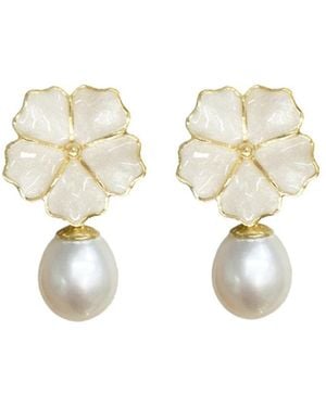 Agora Jewellery Bavella Drop Pearl Earrings - White