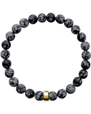 Ora Pearls Aro Men's Snowflake Obsidian Bracelet Gold Bead - Black
