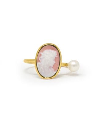 Vintouch Italy Plated Mini Cameo Ring With A Pearl - Metallic
