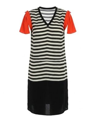 Larisa Dragna Striped Viscose Dress - Black